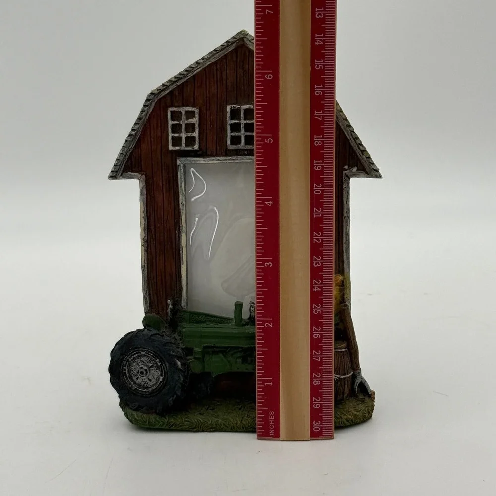 Rustic Farmhouse Barn Picture Frame Green Tractor Sunflowers Resin 2.5x3.5 Photo